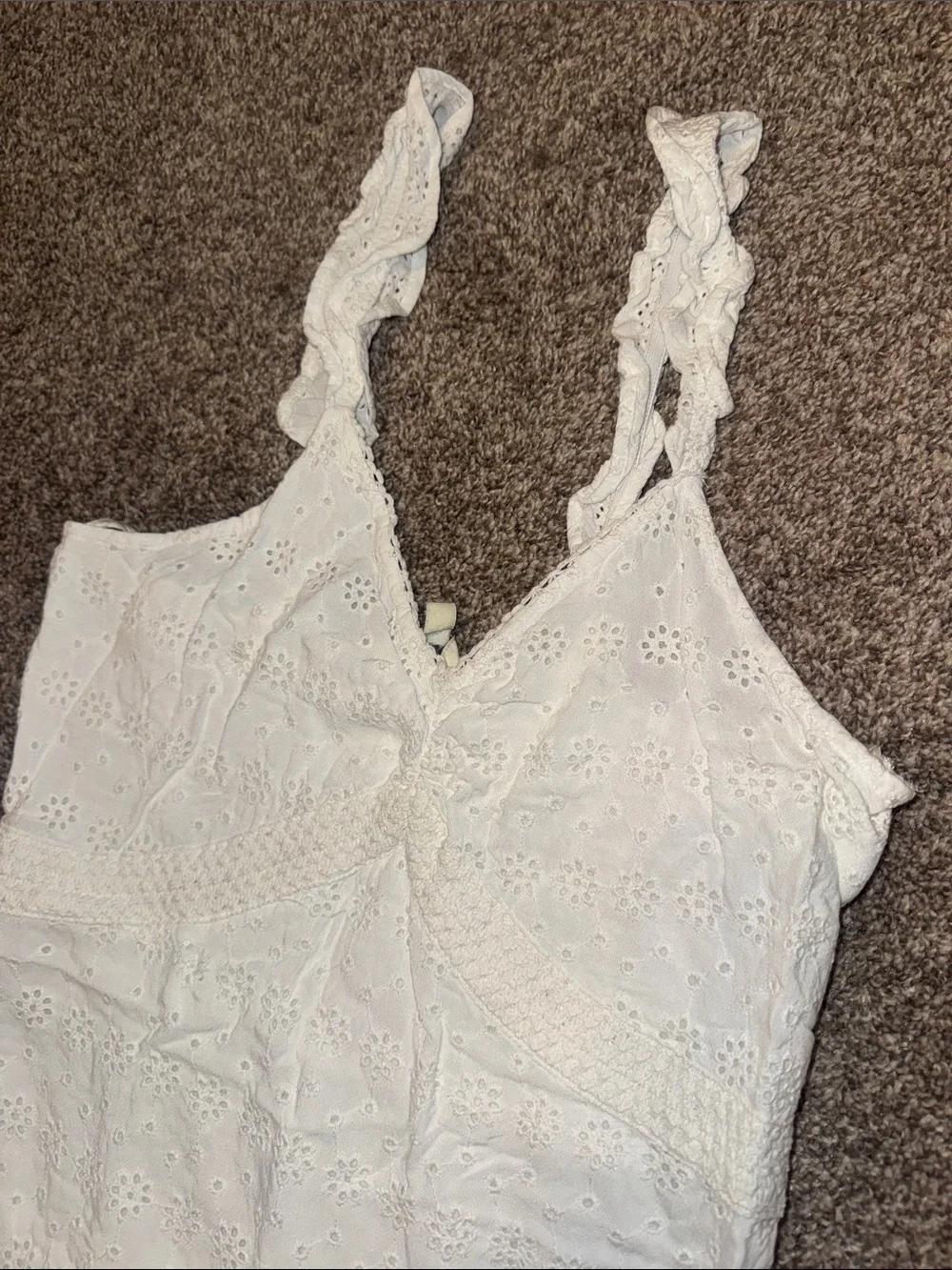White Eyelet Lace Ruffle Slip Dress